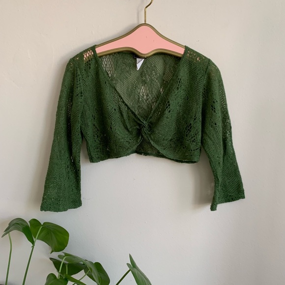 Vintage Tops - VTG 90’s Mossy Green Crocheted Sheer Crop Top